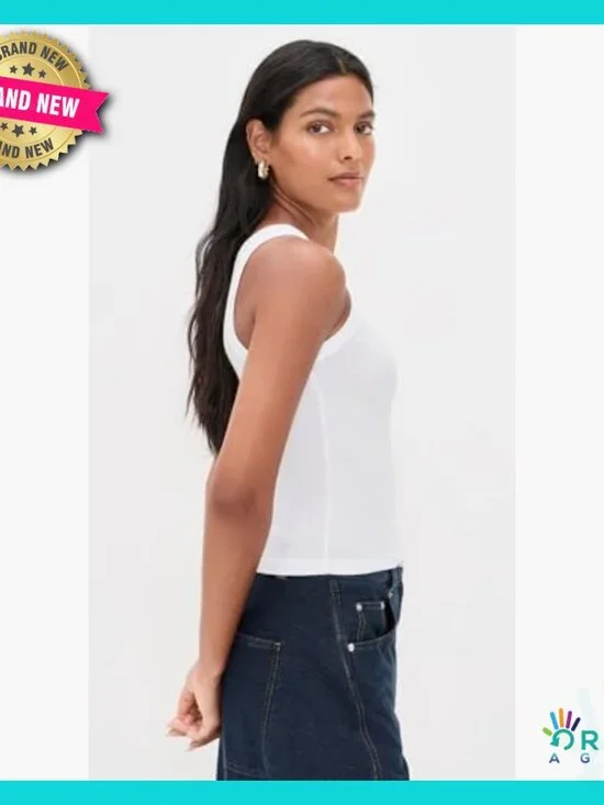 Ribbed Tank Top Cropped Fit Lightweight Jersey Chic Minimal Casual Formal - Picture 5 of 6